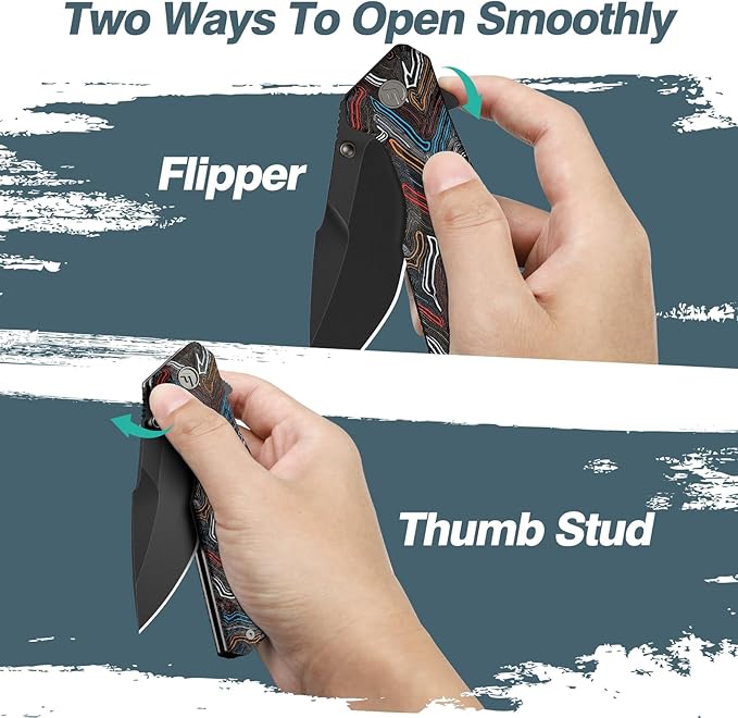 FINTISO Pocket Knife 3.26 Premium 14C28N Titanium Blade Colorful G10 Handle with Fire Starter Function Folding Knife with Pocket Clip for Men Women EDC Knife for Outdoor Camping Hunting Hiking