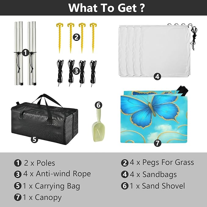 xigua Butterfly Beach Tent Sun Shelter with Carrying Bag - Silver Coated Oxford Fabric Beach Canopy for Beach Camping Fishing - Includes Windproof Ropes Sandbags &amp Stakes