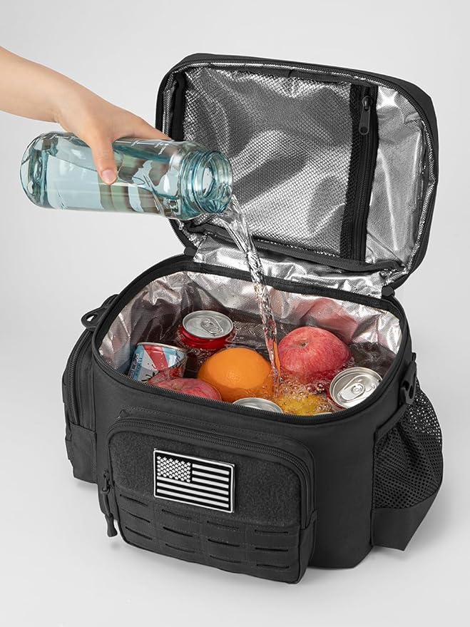 QT&ampQY Tactical Lunch Bag for mens Military heavy duty lunch box work Leakproof insulated Durable Thermal Cooler Bag for Adult Meal for Office Camping Picnic Pail MOLLE Webbing Black
