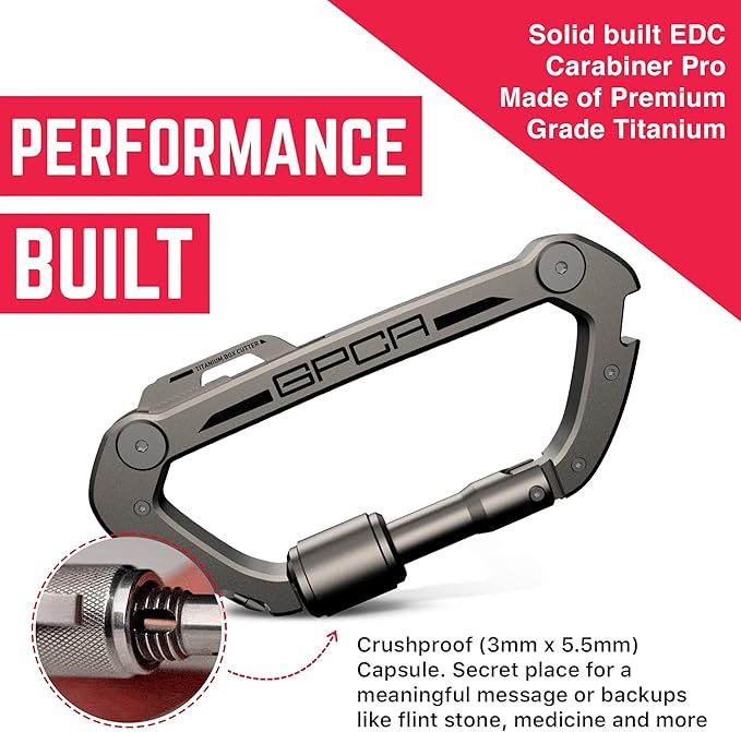 GPCA Carabiner Multitool - Carabiner Heavy Duty Key Clip for Keys Bottle Opener Screwdriver Box Cutter Ruler Keychain Clip Keychain Organizer EDC Gear for Camping &amp Hiking - Gifts for Men