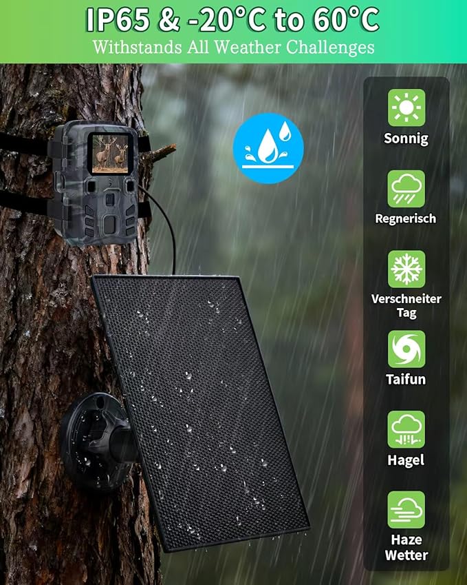 Trail Camera Solar Panel 3W Solar Panel Charger with 5000mAh Battery and 6V USB-C &amp DC Port 9.8ft Cable IP65 Waterproof Solar Panel for Trail CameraGame Cameras Accessory (6V)