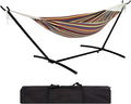 Hammock with Heavys Duty Stand – 500 LBS Capacity Portable Hammock Set for Outdoors Patio Garden and Camping – Premiums Cotton &amp Polyester Fabric Includes Carrying Bag(Yellow Rainbow Stripe)