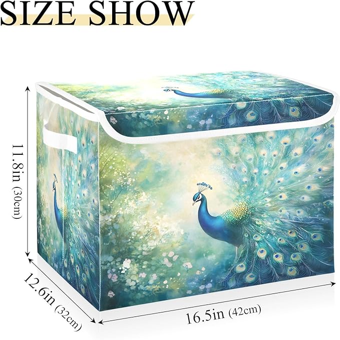senya Baskets Collapsible Storage Bins with Lids Peacock Pattern K Storage Boxes Clothes Baskets for Organizing