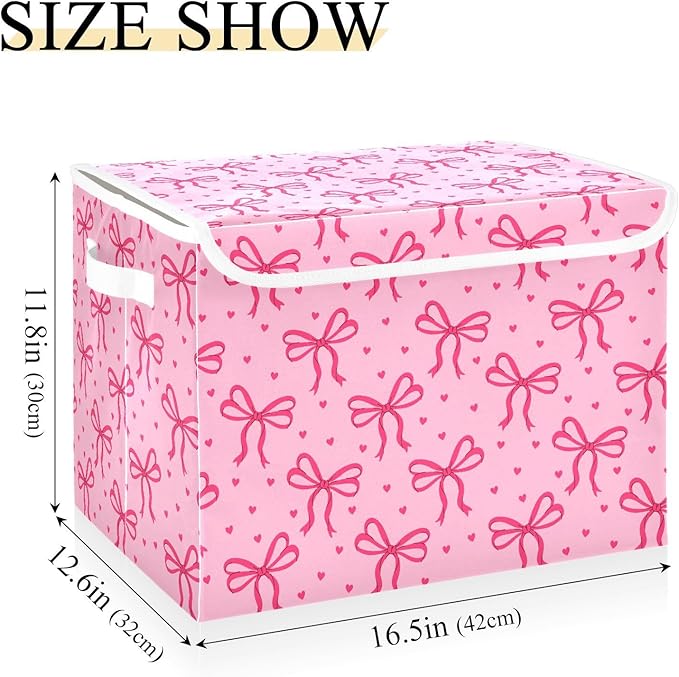 Storage Box Bows Closet Storage Bins with Lids Foldable Oxford Fabric Storage Box for Home Bedroom Closet Office (16.5x12.6x11.8 in)