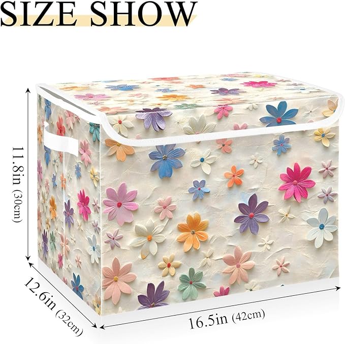 Storage Cube with Lid Cute Florals Print 16.5×12.6×11.8 IN Collapsible Large Capacity Foldable Storage Basket Bin Organizer