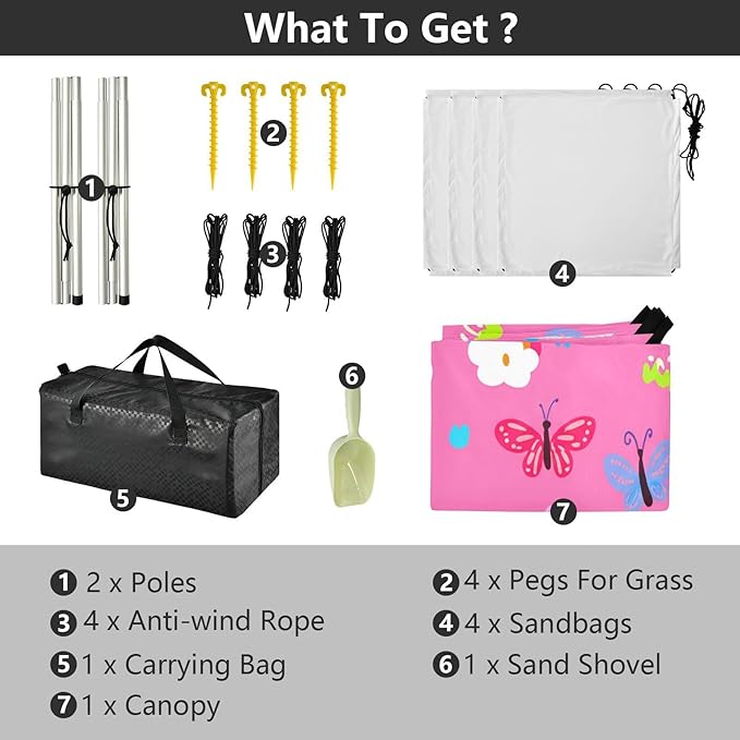 xigua Butterflies Beach Tent Sun Shelter with Carrying Bag - Silver Coated Oxford Fabric Beach Canopy for Beach Camping Fishing - Includes Windproof Ropes Sandbags &amp Stakes