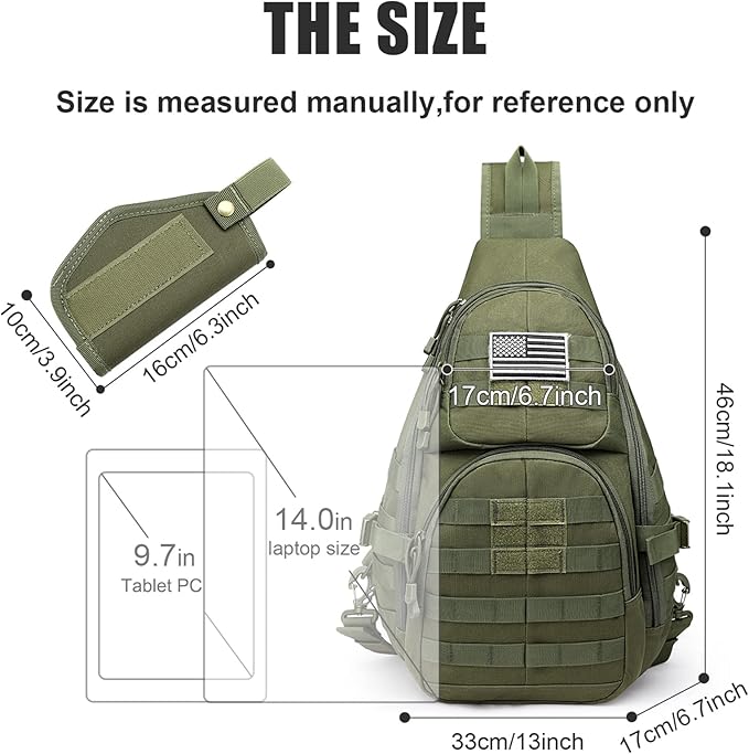 G4Free Tactical EDC Sling Backpack Military Rover Shoulder Sling Bag Pack with Pistol Holster for Concealed Carry | EDC Pack Pistol Holster Concealed Carry