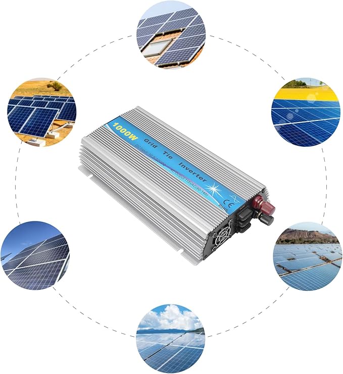 1000W Micro Inverter Grid Tie Solar Inverter MPPT Pure Sine Wave DC10.8-32V to AC110V Automatic Identification Power Inverters for 18V Solar Panel &amp 24V Battery Silver