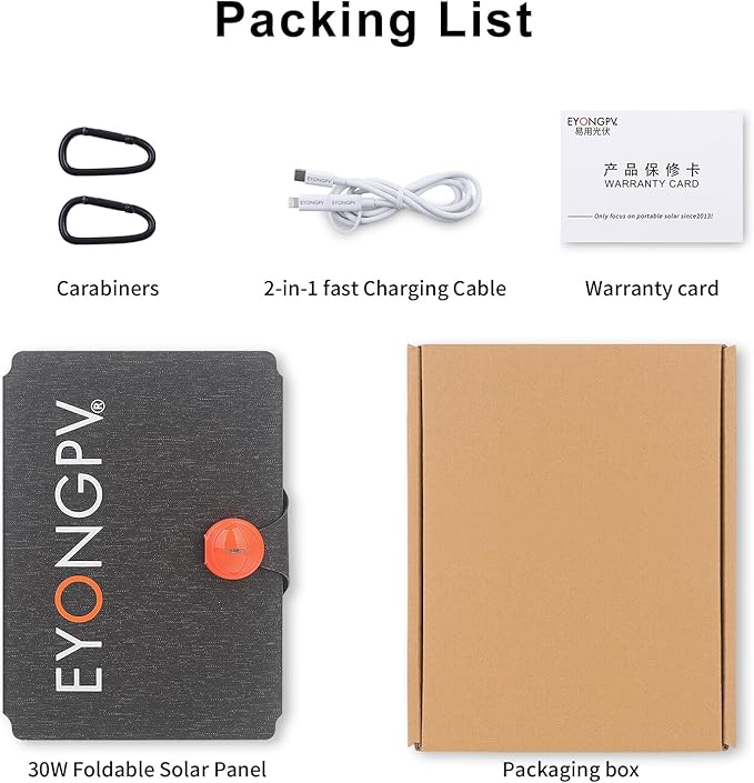 EYONGPV 30W Portable Foldable Solar Panel &amp Solar Charger with Croc-Eye USB-C PD Fast Charging Output IP67 Waterproof Compact Solar Charger for Phones Power Banks Camping Hiking Backpacking