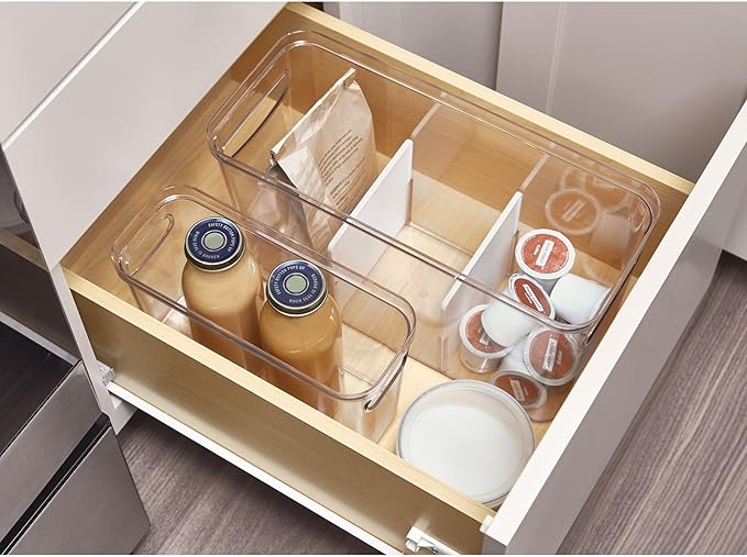 iDesign Crisp Divided Organizer Bin with Handles 6 x 8 x 14 Clear/Matte White