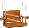 VINGLI Heavy Duty 440 LBS 1-Person Wooden Patio Porch Swing with Deeper Seat &amp Higher Backrest &amp Extra Cup Holder for Adults &amp Kids Outdoor Single Porch Swing for Porch Yard Balcony Tr