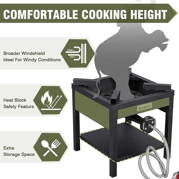 Bestfire 260000 BTU Outdoor Propane Gas Stove with 0-20 PSI Adjustable Regulator and Steel-Braided Hose for Outdoor Home Cooking and Turkey Frying