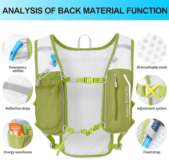 INOXTO Running Hydration Vest BackpackLightweight Insulated Pack with 1.5L Water Bladder Bag Daypack for Hiking Trail Running Cycling Race Marathon for Women Men