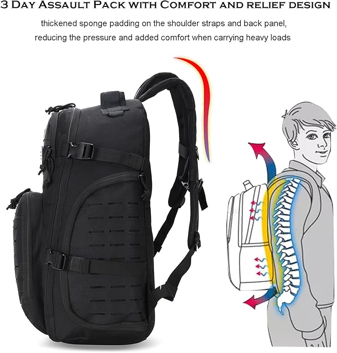 35L Tactical Backpack for Men Heavy Duty Military Backpack 3 Day Assault Pack Molle Backpack Hiking Rucksack (Black1)