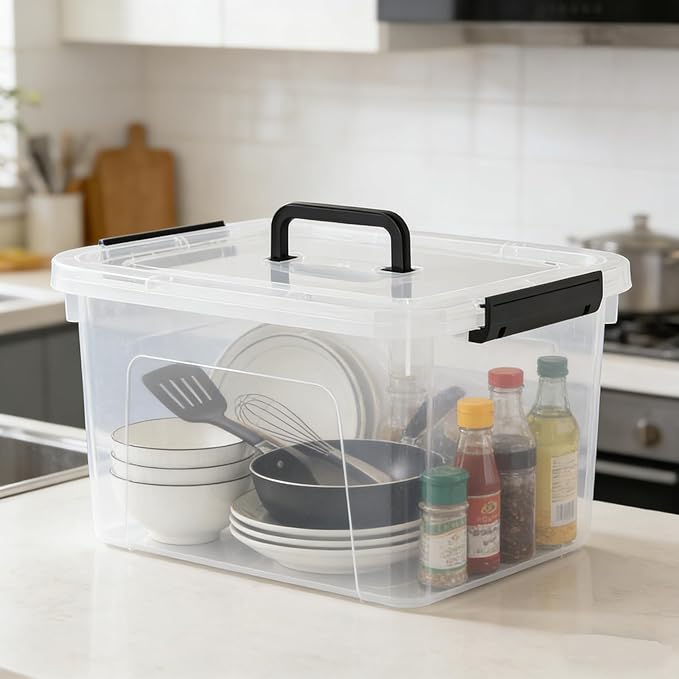 4 Packs 10 QT Plastic Storage Bins with Lids Stackable Storage Containers for Organizing Clear Storage Box for Garage Closet Kitchen