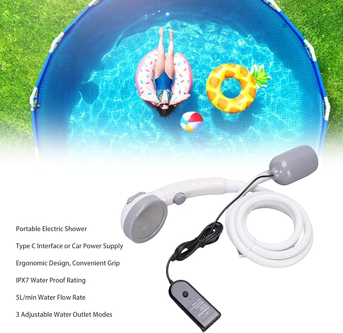 Pssopp Portable Camping Shower USB Powered Rechargeable Outdoor Shower Pump for Camping Hiking Pet Cleaning Car Washing
