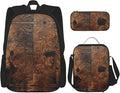 Brown Cowhide Art Backpack With Lunch Box 3 In 1 Set With Pencil Case Large Capacity Backpack With Chest Strap