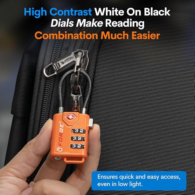 TSA Approved Cable Luggage Locks Re-settable Combination with Alloy Body Orange 4 Locks.