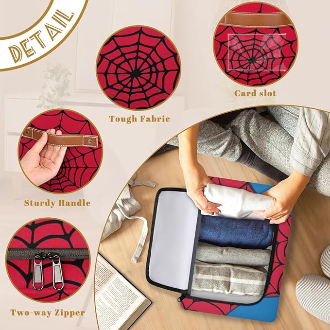 Storage Bin Collapsible Fabric Storage Boxes with Lids for Organizing Red Spider Web Stackable Closet Organizers and Storage Cube Basket for Home Office Bedroom (10.2x14.2)