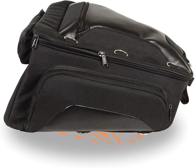 Milwaukee Leather MP8105 Large Black Textile Motorcycle Back Rack Sissy Bar Bag with 4 Outer Pockets - Large