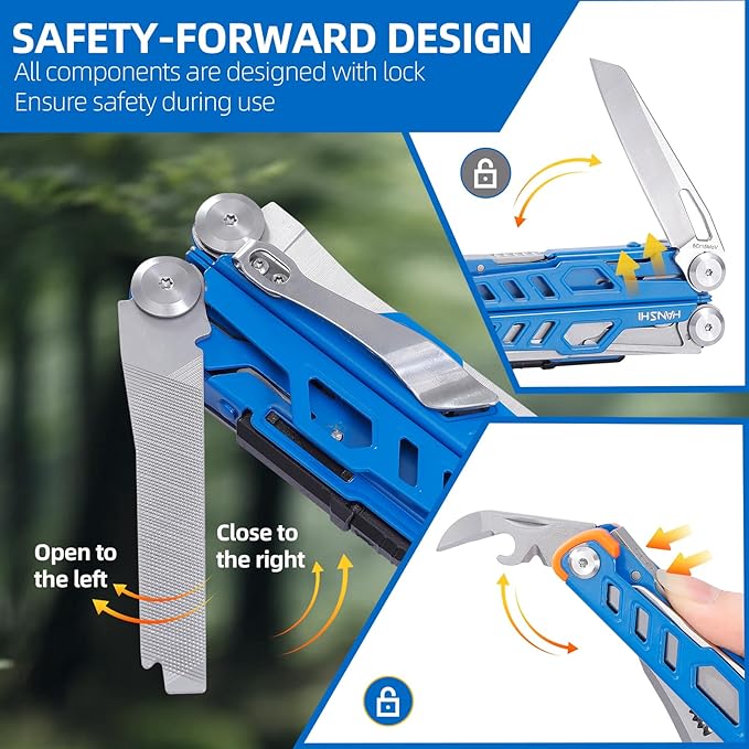 HANSHI Multitool Pliers 22-in-1 YG10 Tungsten Steel Multi Tool with ScissorsReplaceable Wire Cutters Flint Window Breaker Back ClipIdeal for Camping Survival and Gift(Blue)