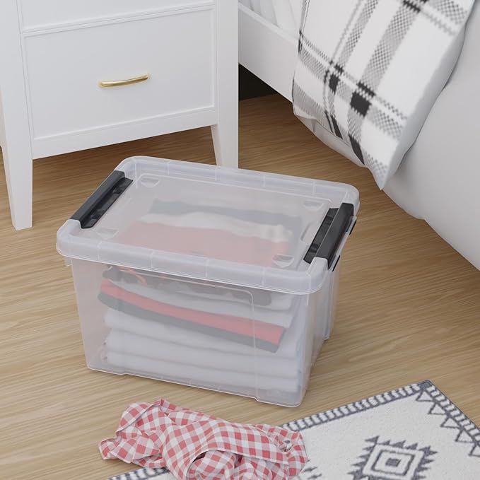 4 Pack 22 Quart Plastic Storage Box with Wheels Clear Storage Latch Box