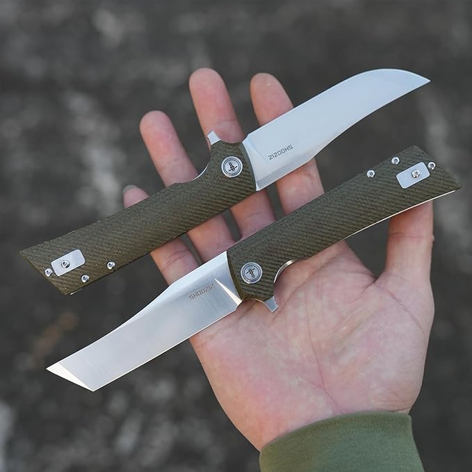 XUN112-GMB Folding EDC Knife with Flipper Open3.55 Inch D2 Steel PVD Tanto Plain Edge BladeMicarta with ClipEveryday Carry Pocket Knife for Men/Women