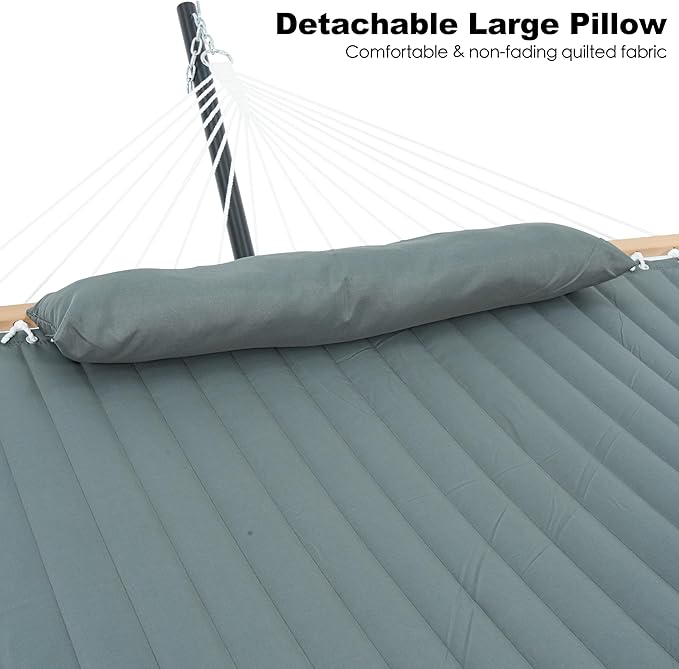 GAFETE 2 Person Hammock with Stand for Outside Heavy Duty Steel Stand Double 55inch Hammocks Large Removable Pillow Storage Bags Max 475 lbs Capacity (Mist Green)