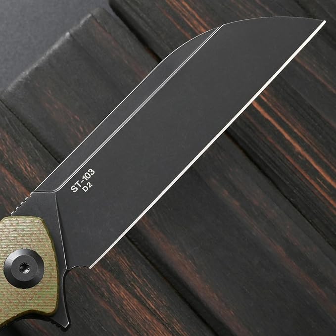 Sitivien ST103 Folding Knife D2 Steel BladeMicarta Handle EDC Tool Knife for Outdoor Camping Hunting Survival(Green)