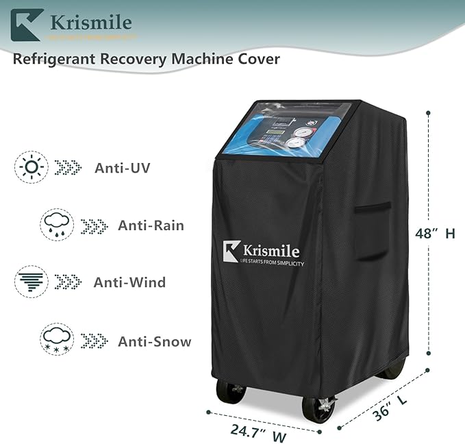 Dust Cover for Robinair A/C RRR Machine Durable 600D Oxford Protector Cover with Plush Lining &amp Adjustable PVC Window Compatible with Robinair AC1234-6 34788NI 34788NI-H 34988NI (Black)