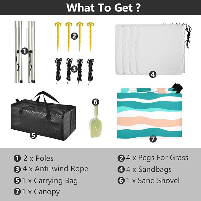 Beach Canopy with Windproof Ropes &amp Sandbags Beach Tent Sun Shade Sun Shelter for Camping Trips Fishing Backyard Fun or Picnics Stripes