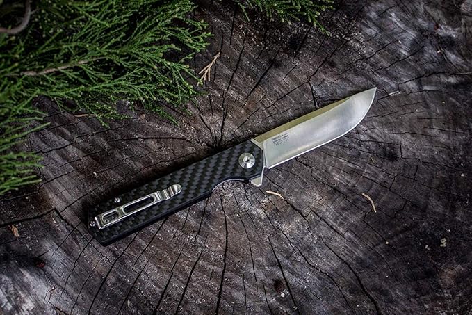 GANZO Firebird FH11 Top Pocket Folding Knife D2 Steel Flip Blade Carbon Fiber Handle with Clip Hunting Gear Fishing Camping Outdoor Folder EDC Knife (CF Black)