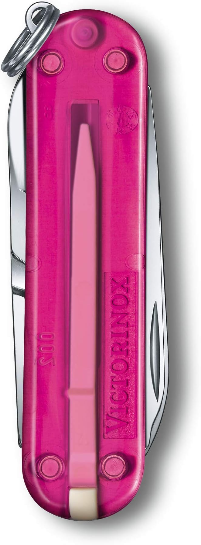 Victorinox Classic SD Swiss Army Knife Compact 7 Functions Swiss Made Pocket Knife with Small Blade Screwdriver and Key Ring - Cupcake Dream (Pink Translucent)
