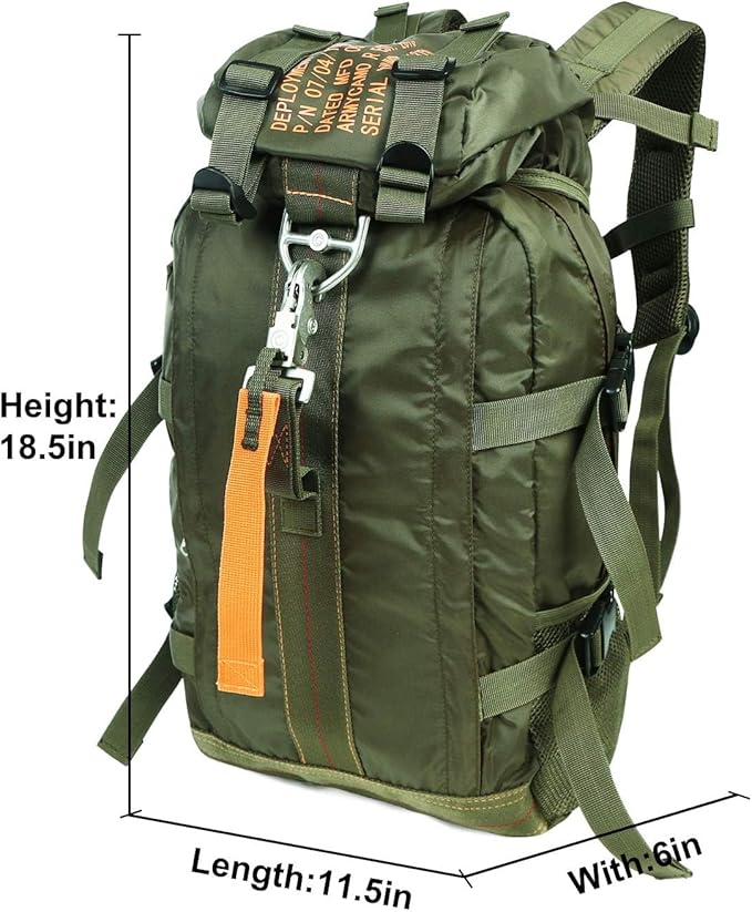 Tactical Backpack Flight Parachute Pack Large Lightweight Travel Backpack with Molle for Outdoor (Green)