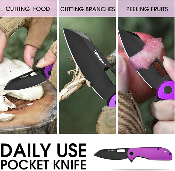 TONIFE Galaxy Mini Folding Knife with D2 Steel Blade and Aluminum Handle EDC Pocket Tool for Camping Hiking and Survival (Purple)