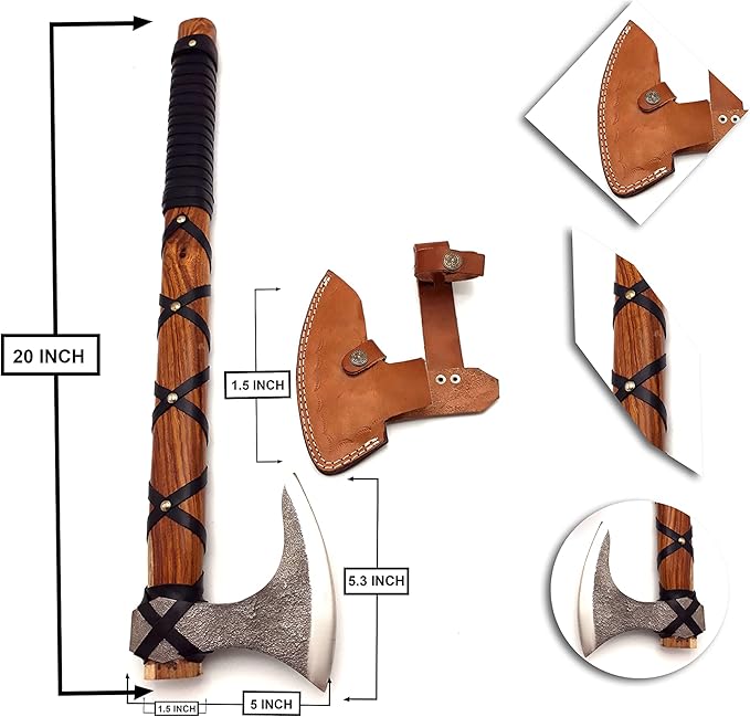SHINY CRAFTS® Norse Viking Axe with Leather Sheath – Hand-Forged Bearded Hatchet Tomahawk Axe for Camping Survival Woodcutting Unique Gift for Him Husband Dad Groomsmen (SCAH-15)
