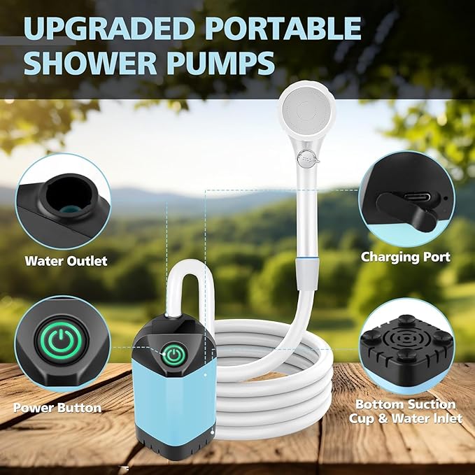 Portable Camping Shower 7800mAh Rechargeable Camp Shower Pump with LED Display 2 Mode Electric Portable Shower for Camping Hiking Travelling Washing