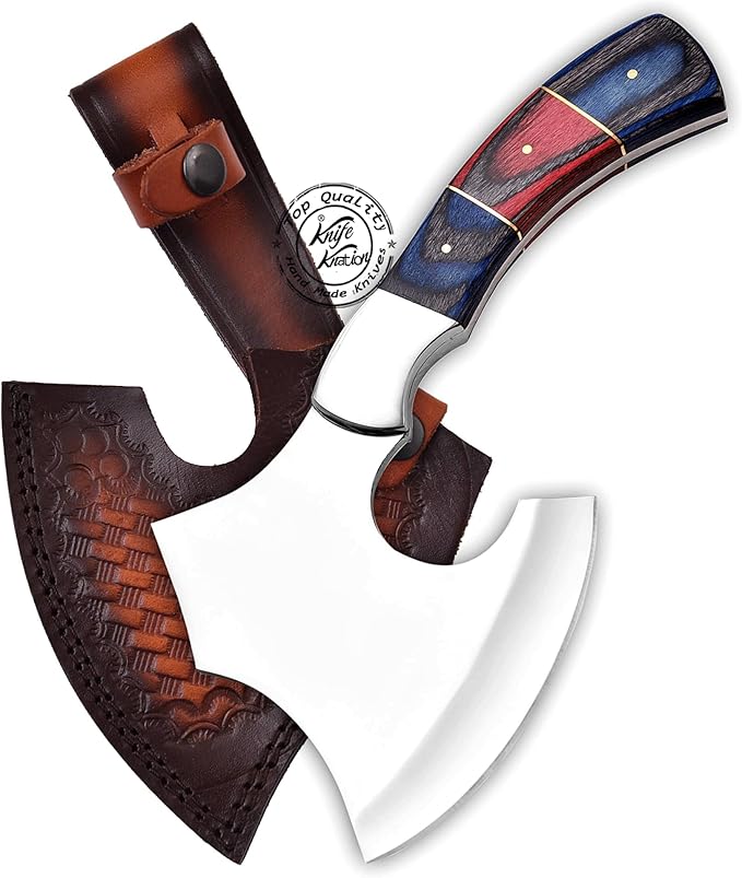 Handmade Stainless Steel Camping Hatchet Axe Hunting Knife 10.50 Full Tang Small Axe Camp Hatchet with Leather Sheath Survival Hatchet Tomahawk Axe for Outdoor Bushcraft Hiking KKH-44