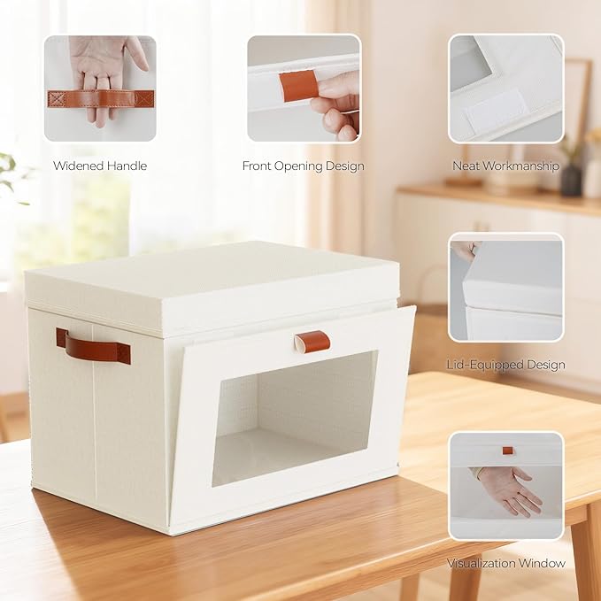 2-Pack Large Storage Bins with LidsStackable&ampCollapsible Closet Storage BinsOxford Fabric Organizer Box with Clear WindowLarge Decorative Storage Boxes for ClosetDorm16.5x11.8x11