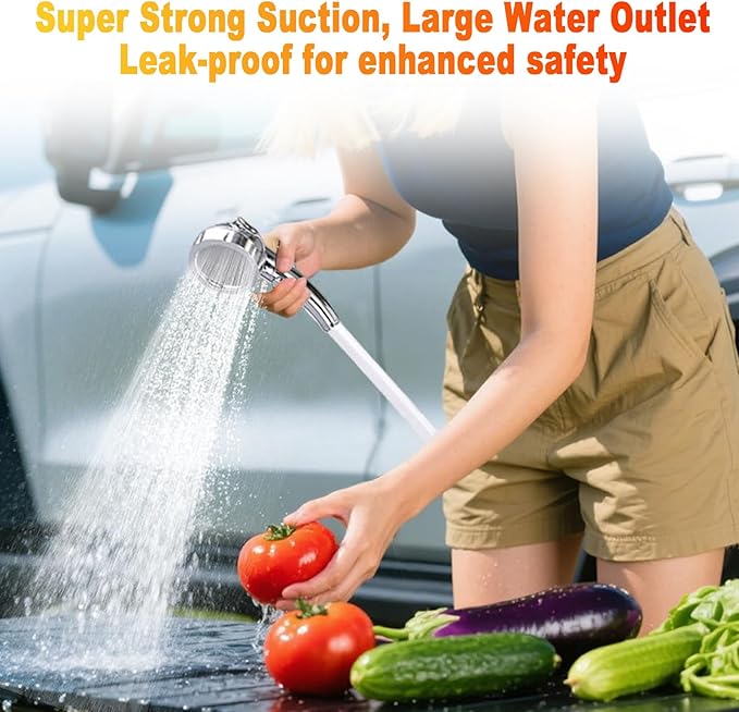 Portable Shower Pump 6.5M High Lift Camping Shower with Temperature Display Head Pipe for Outdoors Camping Hiking Car Pet Washing