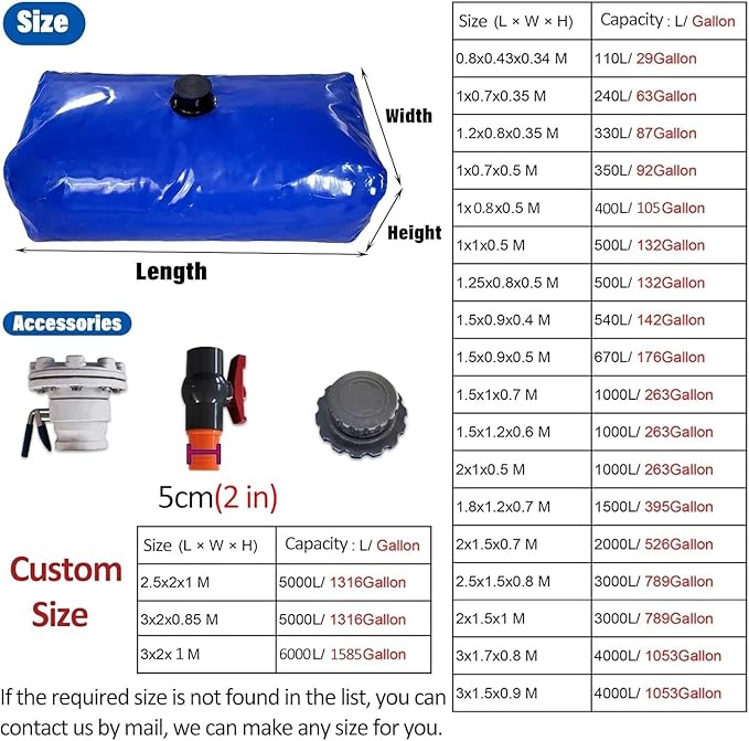Water Bladder Storage Containers Collapsible Solar Shower Bag for RV/Hiking/Camping Mobile Soft Water Tank(1.25x0.8x0.5 m/500 L/132 Gallon)