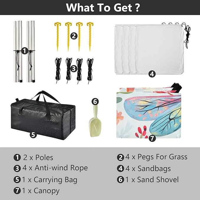 ALAZA Funny Dragonfly Floral Watercolor Beach Tent Sun Shelter Portable Canopy Sunshade for Outdoor Camping Picnics Backyard Fun 10x9 ft