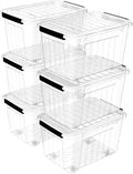 Cetomo Lidded Storage Bin Stackable Storage Box Organizing Container with Lid and Snap Lock Durable Plastic Clear 60 quart Pack of 6