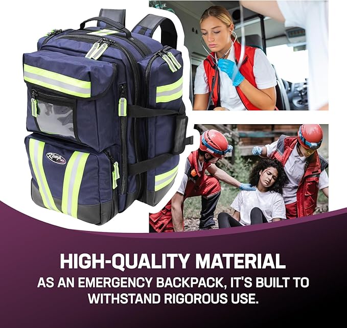 Kemp USA Premium Ultimate EMS Backpack for Men - Tactical Backpack Made with 1680 Denier Nylon - First Aid Kit EMS Bag with Multiple Pockets and Pouches - with D Tank Cylinder Straps (Premium Navy)