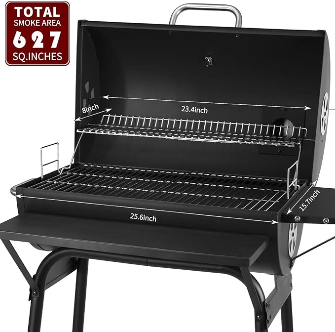 Charcoal Grill Outdoor BBQ Grill 30INCH Barrel Charcoal Grills with Side Table 627 Square Inches Outdoor Backyard Camping Picnics Patio and Parties Black by DNKMOR