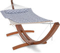 SUNCREAT Hammocks Double Rope Hammock with Wooden Stand Included Outdoor Hammocks with Polyester Pad for Outside 475 lbs Capacity Gray