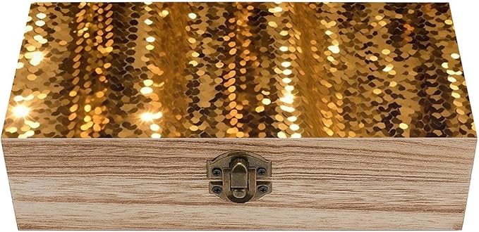 Wood Storage Box with Lid Gold Sequin Sparkle Wooden Box Storage Box For Home Decoration Perfect for Souvenirs