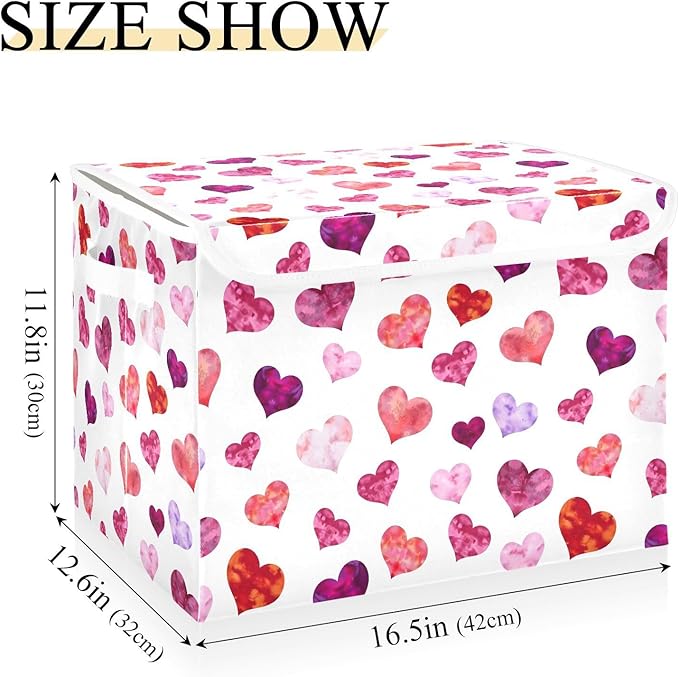 senya Valentines Storage Baskets Collapsible Storage Bins with Lids Hearts Storage Boxes Clothes Baskets for Organizing