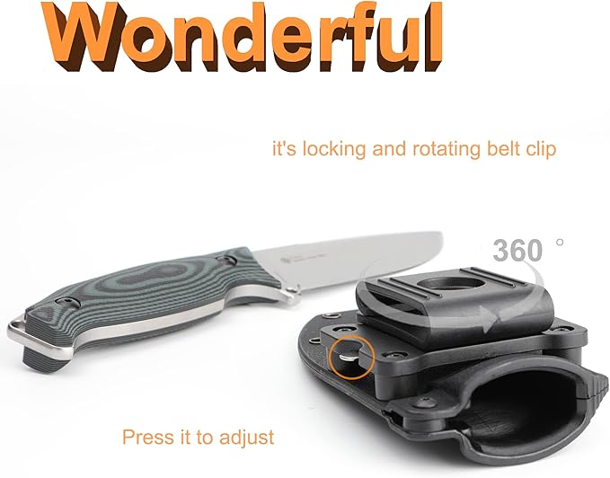 Ruike Camping Small Fixed Blade Knife with Sheath 360 Rotate 14c28n Tactical Full-tang Large Big Stainless SteelHunting Survival Bushcraft Top Hiking ToolMen EDC Outdoor Belt Hidden Horizontal Case