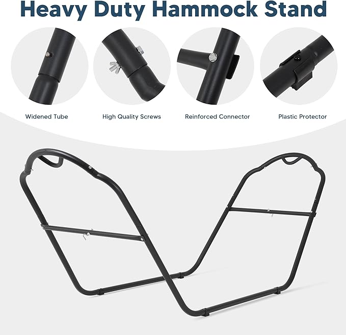 SUNCREAT Universal Steel Hammock Stand Only Heavy Duty Hammock Stand Fits 2 Person Hammock 9 to 14 Feet Long 475-Pound Capacity Patent Pending Black